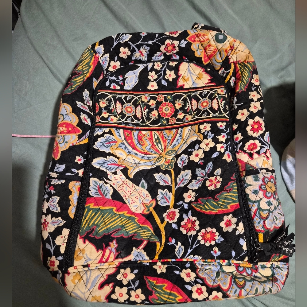 Vera Bradley Floral Backpack - Black, Red, Blue - Picture 9 of 12